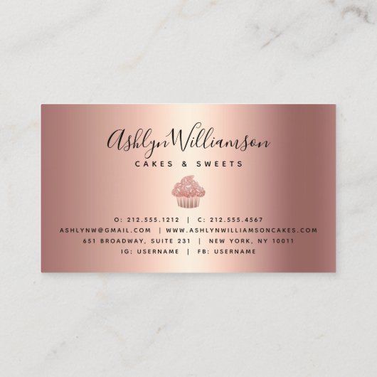 バラ金ゴールドカップケーキグリッタードリップベーカリーシェフブラック 名刺 (裏面)