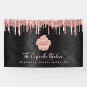 バラ金ゴールドカップケーキグリッタードリップベーカリーシェフブラック 横断幕 (横)