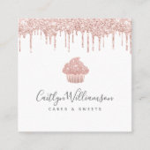 バラ金ゴールドカップケーキグリッタードリップベーカリーパティシシェフ スクエア名刺 (正面)