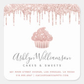 バラ金ゴールドカップケーキベーカリーペストリーシェフグリッタードリップ スクエアシール (正面)