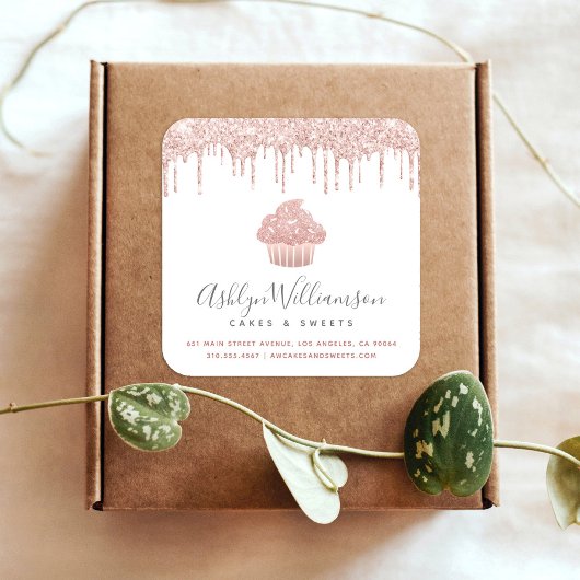 バラ金ゴールドカップケーキベーカリーペストリーシェフグリッタードリップ スクエアシール