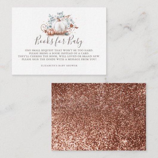 バラ金ゴールドカボチャ |ベビーシャワーベビー用の本 エンクロージャーカード (正面/裏面)