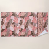 バラ金ゴールドカモフラージュフェイクグリッター迷彩柄モノグラム ビーチタオル (正面)