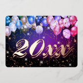 バラ金ゴールドカラフル紙吹雪バルーン新年 箔シーズンカード (正面)