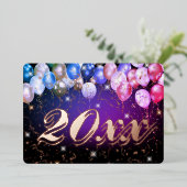 バラ金ゴールドカラフル紙吹雪バルーン新年 箔シーズンカード (立ち正面)