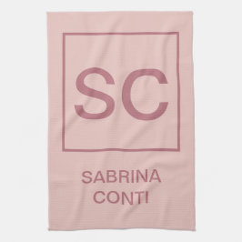 バラ金ゴールドカラープロフェッショナルシンプルモノグラム名 キッチンタオル