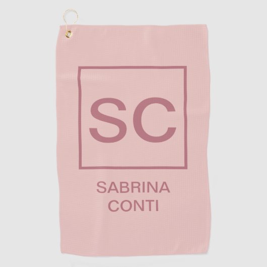 バラ金ゴールドカラープロフェッショナルシンプルモノグラム名 ゴルフタオル (正面)