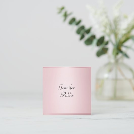 バラ金ゴールドカラーモダン手書きプロフェッショナル スクエア名刺 (スタンド正面)