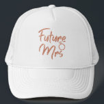 バラ金ゴールドカラー未来ミセス・トラック・カーハット キャップ<br><div class="desc">Turqoiseきらめく Futureミセス・デザインは素晴らしブライダルシャワーやバチェロレッテ、婚約パーティ、写真の撮影のためのものである。名字は簡単に変えられる。未来のミセスレタリングあなたの服装とパーティー色のテーマに合わせて6色の光沢のある色で利用可能鮮やか：青、金ゴールド、銀、バラ金ゴールド、紫、ターコイズ。</div>