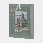 バラ金ゴールドカリグラフクリスマスニューホームフォト ガラスオーナメント (正面左)