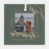 バラ金ゴールドカリグラフクリスマスニューホームフォト ガラスオーナメント (裏面)