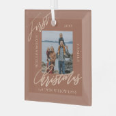 バラ金ゴールドカリグラフクリスマスニューホームフォト ガラスオーナメント (正面左)