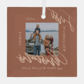 バラ金ゴールドカリグラフクリスマスニューホームフォト ガラスオーナメント (裏面)