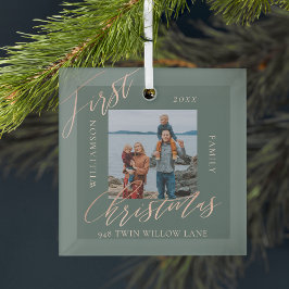 バラ金ゴールドカリグラフクリスマスニューホームフォト ガラスオーナメント