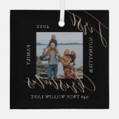 バラ金ゴールドカリグラフクリスマスニューホームフォト ガラスオーナメント (裏面)