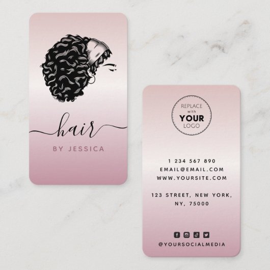 バラ金ゴールドカーリーアフロヘアスタイリスト美しいサロン 名刺 (正面/裏面)
