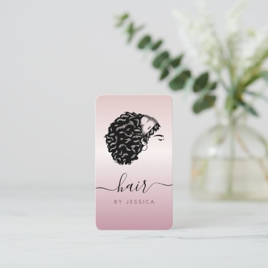 バラ金ゴールドカーリーアフロヘアスタイリスト美しいサロン 名刺 (スタンド正面)