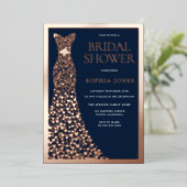 バラ金ゴールドガウン縁どアンドネイビーブライダルシャワー 箔招待状
