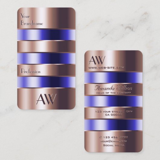 バラ金ゴールドガラス光学ブルー流体フェイク3D文字 名刺 (正面/裏面)