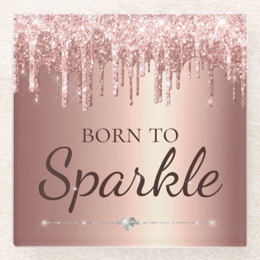 バラ金ゴールドガラムのスパ生まれークルへのグリッター ガラスコースター (正面)