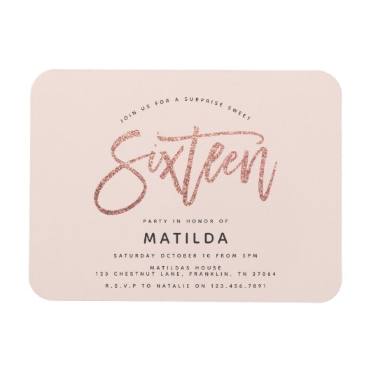 バラ金ゴールドガーリーグリッターサプライズスイート16バースデー マグネット (横)