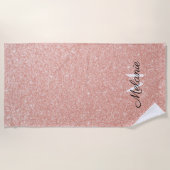 バラ金ゴールドガーリーグリッタースパークルピンク名ビーチT ビーチタオル (正面)