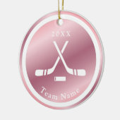 バラ金ゴールドガールズアイスホッケーテーマ名&年ピンク セラミックオーナメント (左)