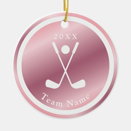 バラ金ゴールドガールズゴルファーゴルフテーマネーム&イヤーピンク セラミックオーナメント (正面)