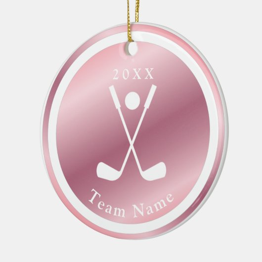 バラ金ゴールドガールズゴルファーゴルフテーマネーム&イヤーピンク セラミックオーナメント (左)