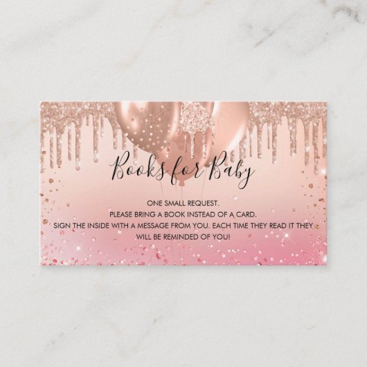 バラ金ゴールドガールバルーン赤ちゃんシャワーブックリクエスト エンクロージャーカード (正面)