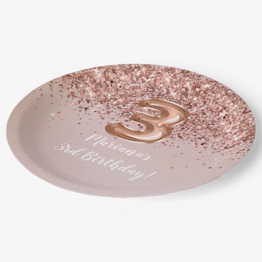 バラ金ゴールドキッズガーリー3rd誕生日パーティー ペーパープレート (アングル)