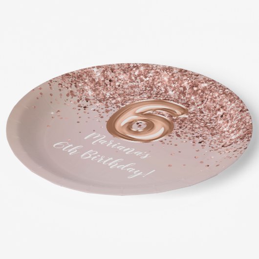 バラ金ゴールドキッズガーリー6thバースデーパーティー ペーパープレート (アングル)