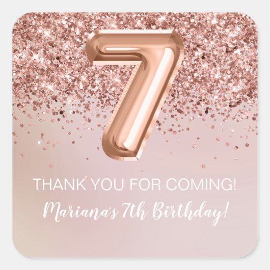 バラ金ゴールドキッズガール7thバースデーパーティーの好意 スクエアシール (正面)