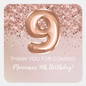 バラ金ゴールドキッズガール9thバースデーパーティーの好意 スクエアシール (正面)