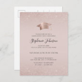 バラ金ゴールドキャップとタッセル赤面ピンクグラードパーティー インビテーションポストカード (正面/裏面)