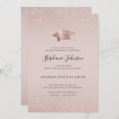 バラ金ゴールドキャップとタッセル赤面ピンクグラードパーティー 招待状 (正面/裏面)