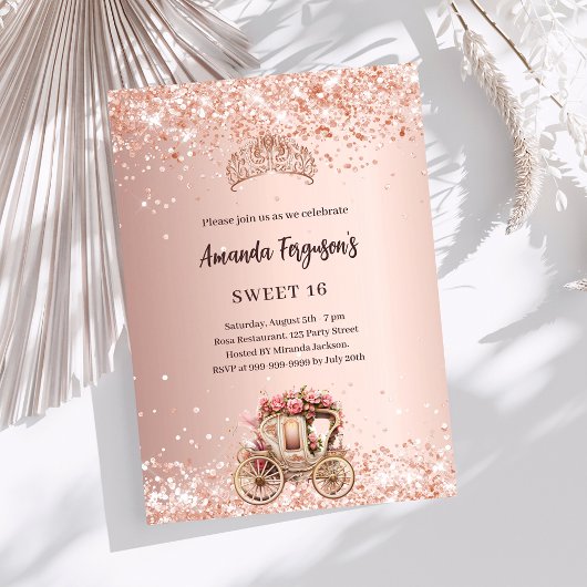 バラ金ゴールドキャリッジティアラグリッタースウィート16 招待状