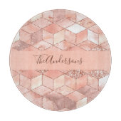 バラ金ゴールドキューブ大理石ファミリ名スクリプト カッティングボード (正面)