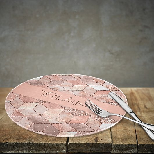 バラ金ゴールドキューブ大理石ファミリ名スクリプト カッティングボード