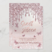 バラ金ゴールドキラキラが蝶のグラデーションinvitati 招待状 (正面/裏面)