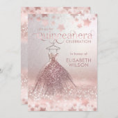 バラ金ゴールドキラキラのドレスのスターQuinceaenera Invita 招待状 (正面/裏面)