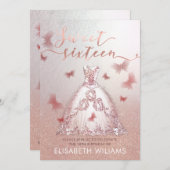 バラ金ゴールドキラキラグラデーションのドレ魅力的ス 招待状 (正面/裏面)