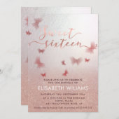 バラ金ゴールドキラキラグラデーション魅力的ラ蝶の招待団 招待状 (正面/裏面)