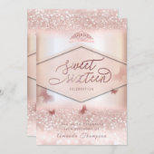 バラ金ゴールドキラキラ蝶ティアラ書道 招待状 (正面/裏面)