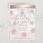バラ金ゴールドキラキラ雪の結晶クリスマスパーティー 招待状 (正面/裏面)