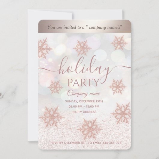 バラ金ゴールドキラキラ雪の結晶クリスマスパーティー 招待状 (正面)