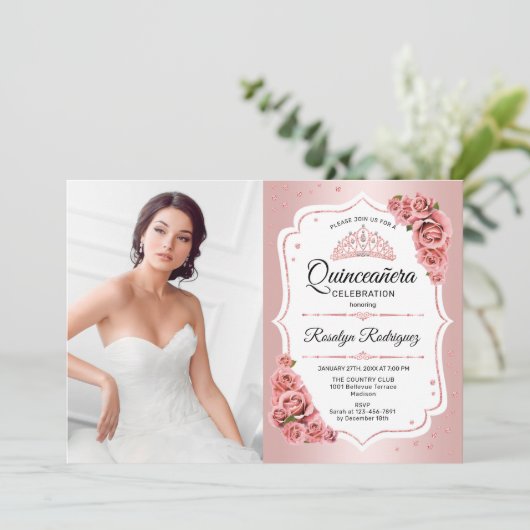 バラ金ゴールドキンセアニェラパーティー写真付き 招待状 (スタンド正面)