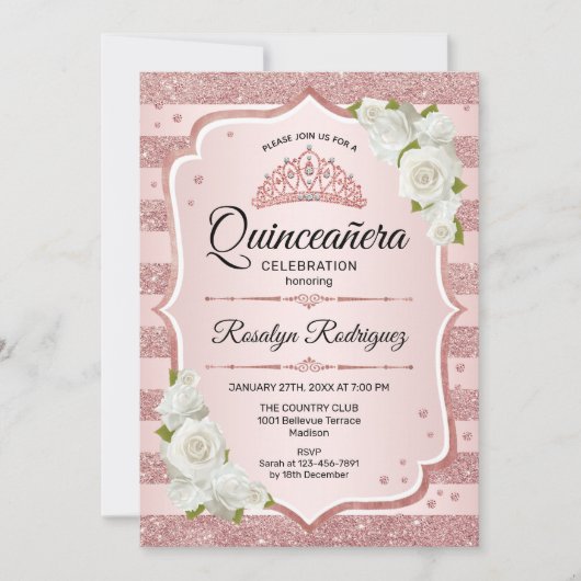 バラ金ゴールドキンセアニェラホワイトローズ 招待状 (正面)