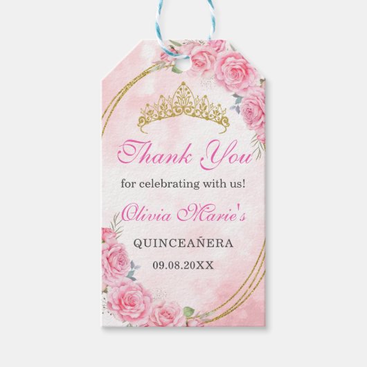 バラ金ゴールドキンセアニェラ恋しく思クリン15アノス誕生日 ギフトタグ (正面)