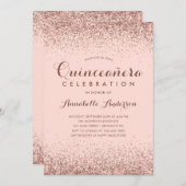 バラ金ゴールドキンセアニラグリッターエレガント誕生日 招待状 (正面/裏面)